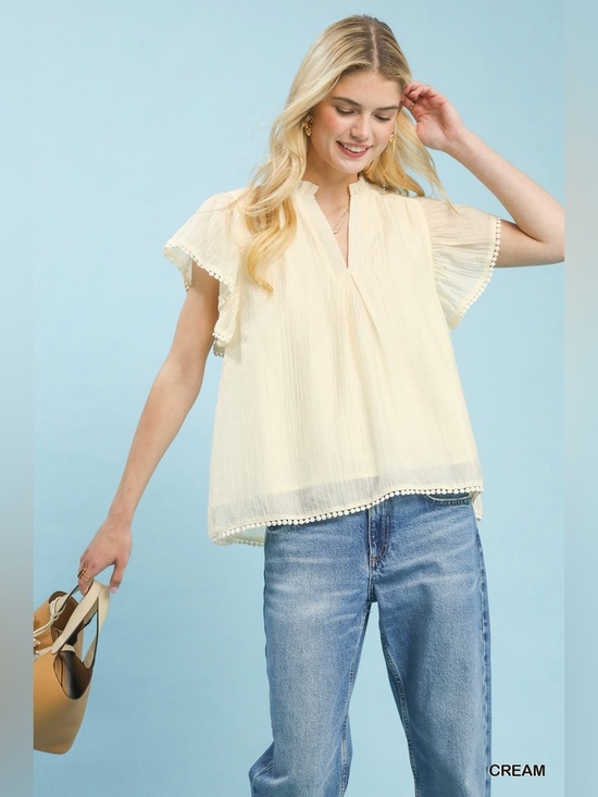 Umgee Tops - Umgee Flutter Sleeve Relaxed Top with Trim Detail